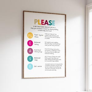 PLEASE Skills DBT Poster, Emotional Regulation, Self-help and Coping Skills, Therapist Office Decor, Digital Download