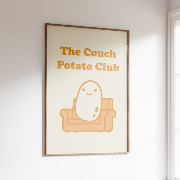 Potato Poster, Potato Art Print, The Couch Potato Club, Trendy Retro Wall Art, Retro Home Decor, Digital Download