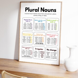 Plural Nouns Poster, Types of Plural Nouns, English Grammar, English ...