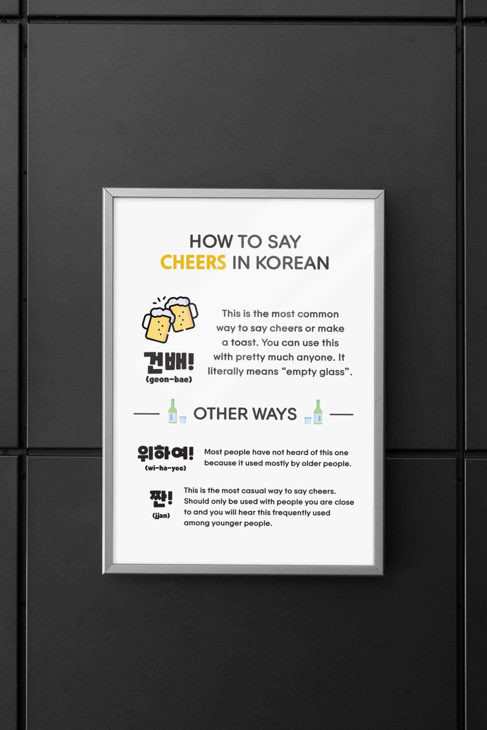 Korean Language Poster Learn Cheers in Korean Hangul Print Etsy