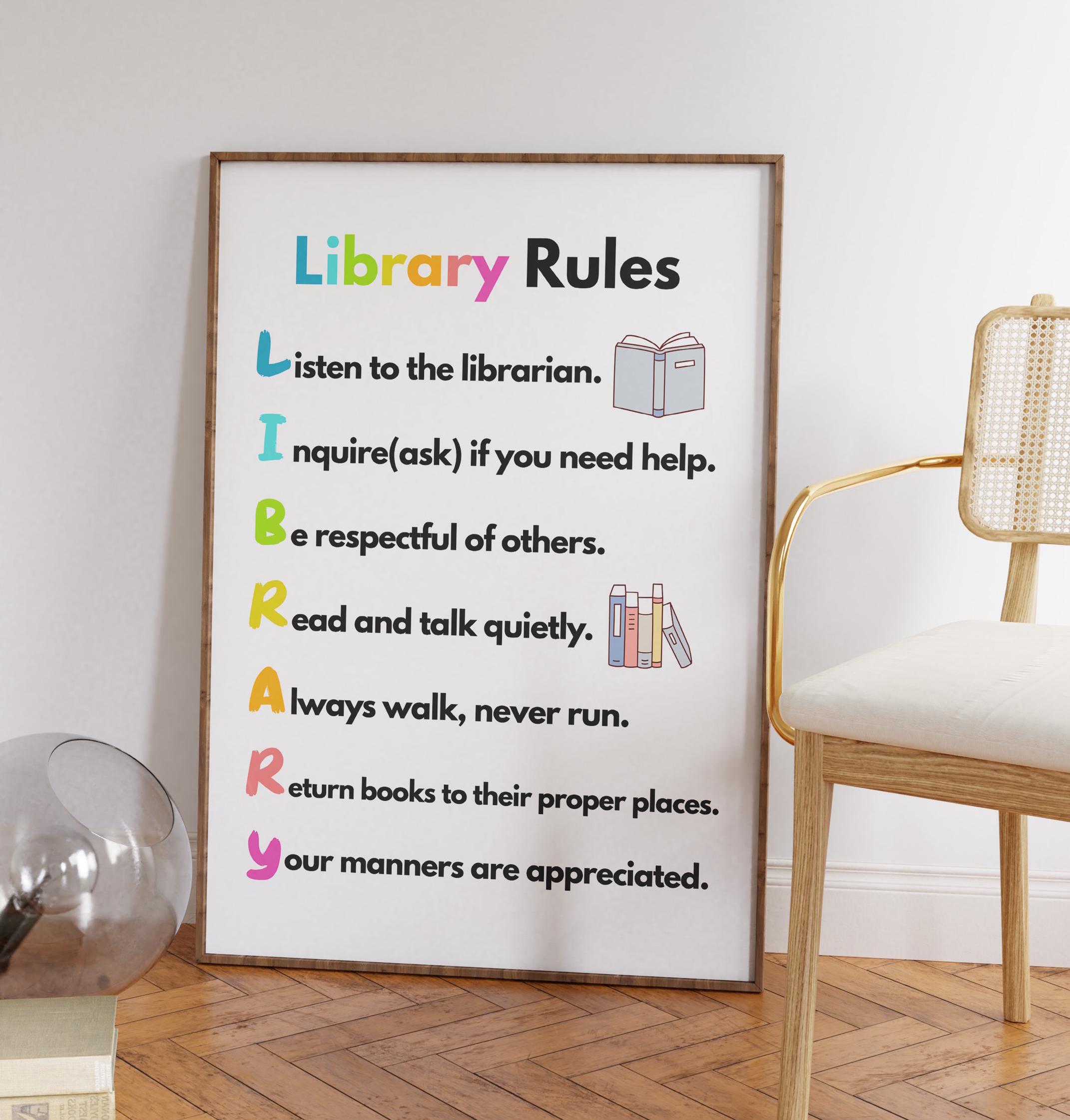 The Library Rule Library Rules Poster, Classroom Decor (digital Download) - Etsy