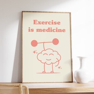 Retro Exercise is Medicine Print, Salmon Pink Gym Wall Art (Digital Download)