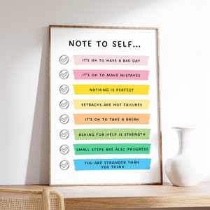 Note to Self Poster, Things to Remember, Motivational and Inspirational Print, Positivity and Affirmations, Digital Download