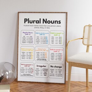 Plural Nouns Poster, Types of Plural Nouns, English Grammar, English ...