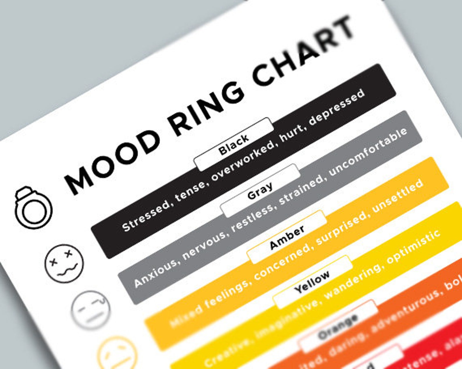 Mood Ring Chart, Printable Mood Ring Chart, Accurate Colors and ...