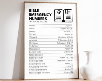 Bible Emergency Numbers Poster, Bible Verse Hotlines, Christian Wall Art, Friendship Gift, Affirmations for Christians