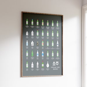 33 Arten von Soju Poster. Mit Chamisul, ChumChurum und Good Day and More. koreanisches Essen Poster Geschenk für alle, die koreanischen Alkohol lieben