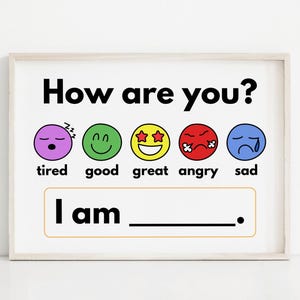 Póster ¿Cómo te sientes?, Sentimientos y emociones de los niños, Cuadro de sentimientos, Aula y educación en el hogar, Guardería, Descarga digital