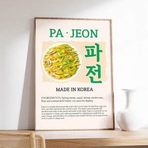 Pajeon Retro Food Print, koreanisches Essen Poster, moderne Küchendekoration, koreanisches Essen, südkoreanische Küche
