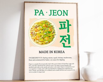 Pajeon Retro Food Print, Korean Food Poster, Modern Kitchen Decor, Korean Food Art, South Korean Cuisine