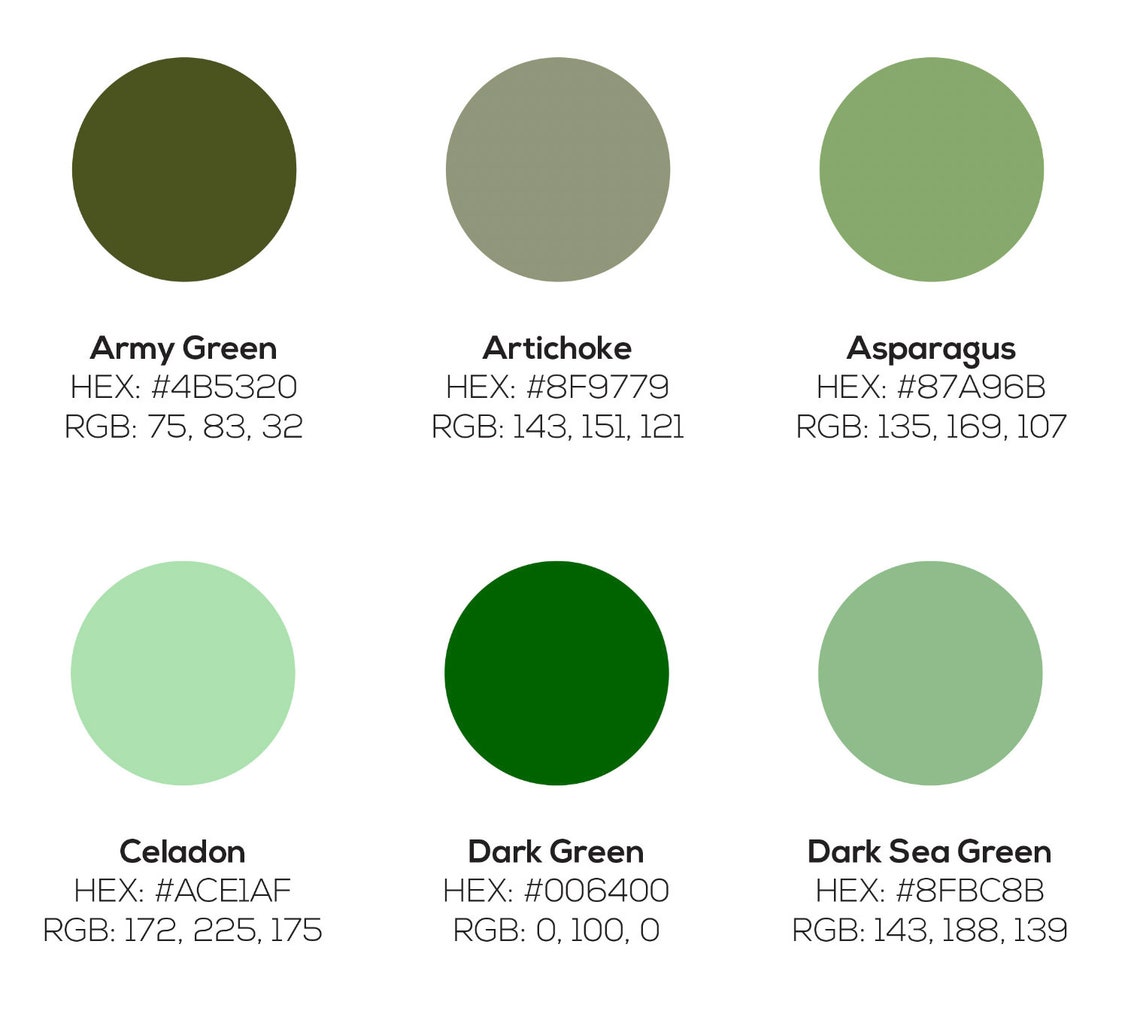 Different Shades of Green Color Chart With 30 Different Hex Color Codes ...