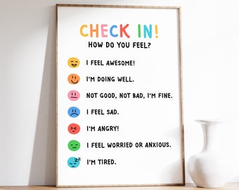 Feelings Check in Poster, Self Care Poster, Mental Health Poster ...
