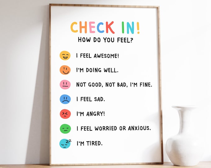 Feelings Check in Poster, Self Care Poster, Mental Health Poster ...