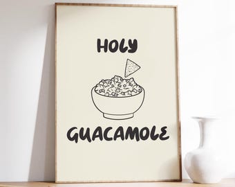 Impresión de guacamole sagrado, póster de comida mexicana, decoración de cocina divertida, impresión tipográfica, arte de pared de cocina, descarga digital