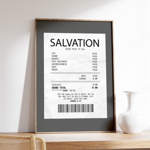 Salvation Receipt Poster (Dark Background), Salvation Jesus Paid it All, Christian Wall Art, Romans 6:23, Faith Poster, Digital Download