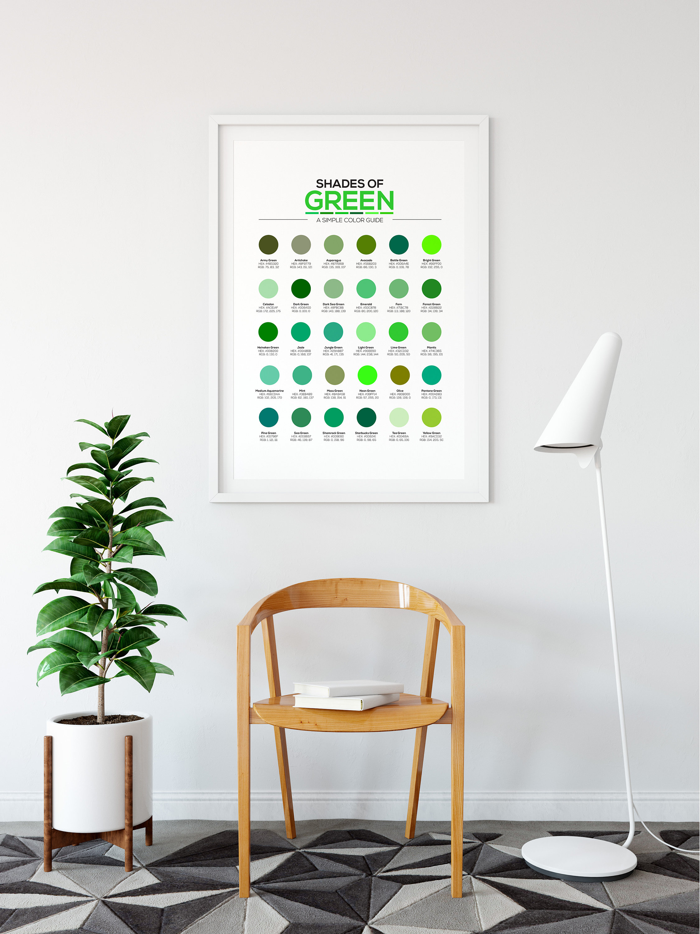 Rgb Green Color Code Green Color Chart Print | 30 Shades of Green, Hex Codes (digital ...