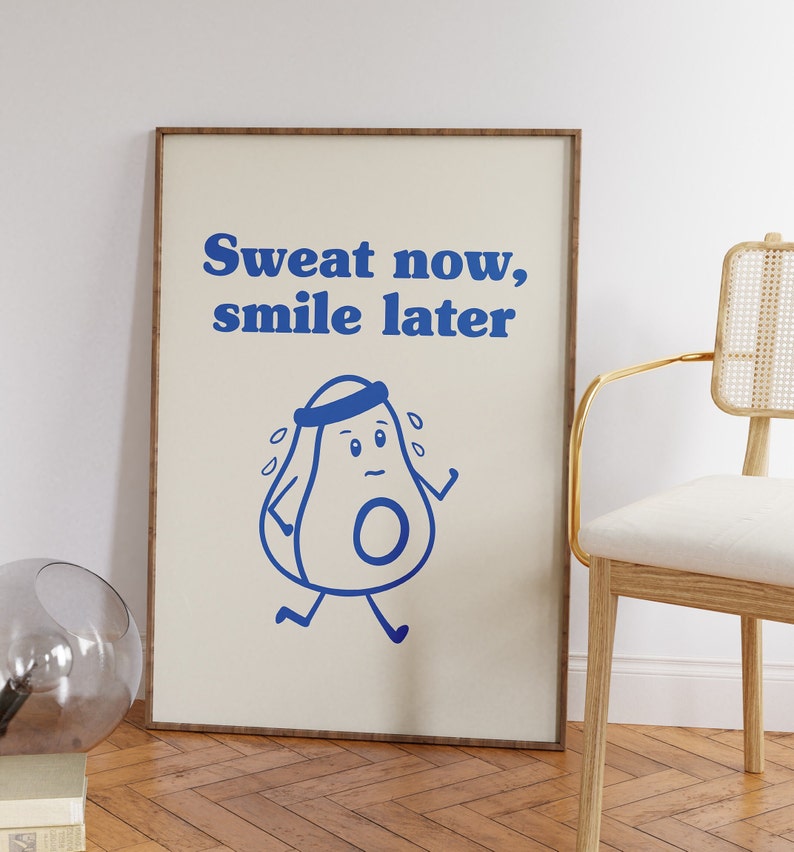 Sweat Now Smile Later Gym Poster, Motivational Workout Art (Digital Download) image 4