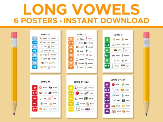 Long Vowel Sounds Vowel Chart Educational Poster Long Vowel Etsy