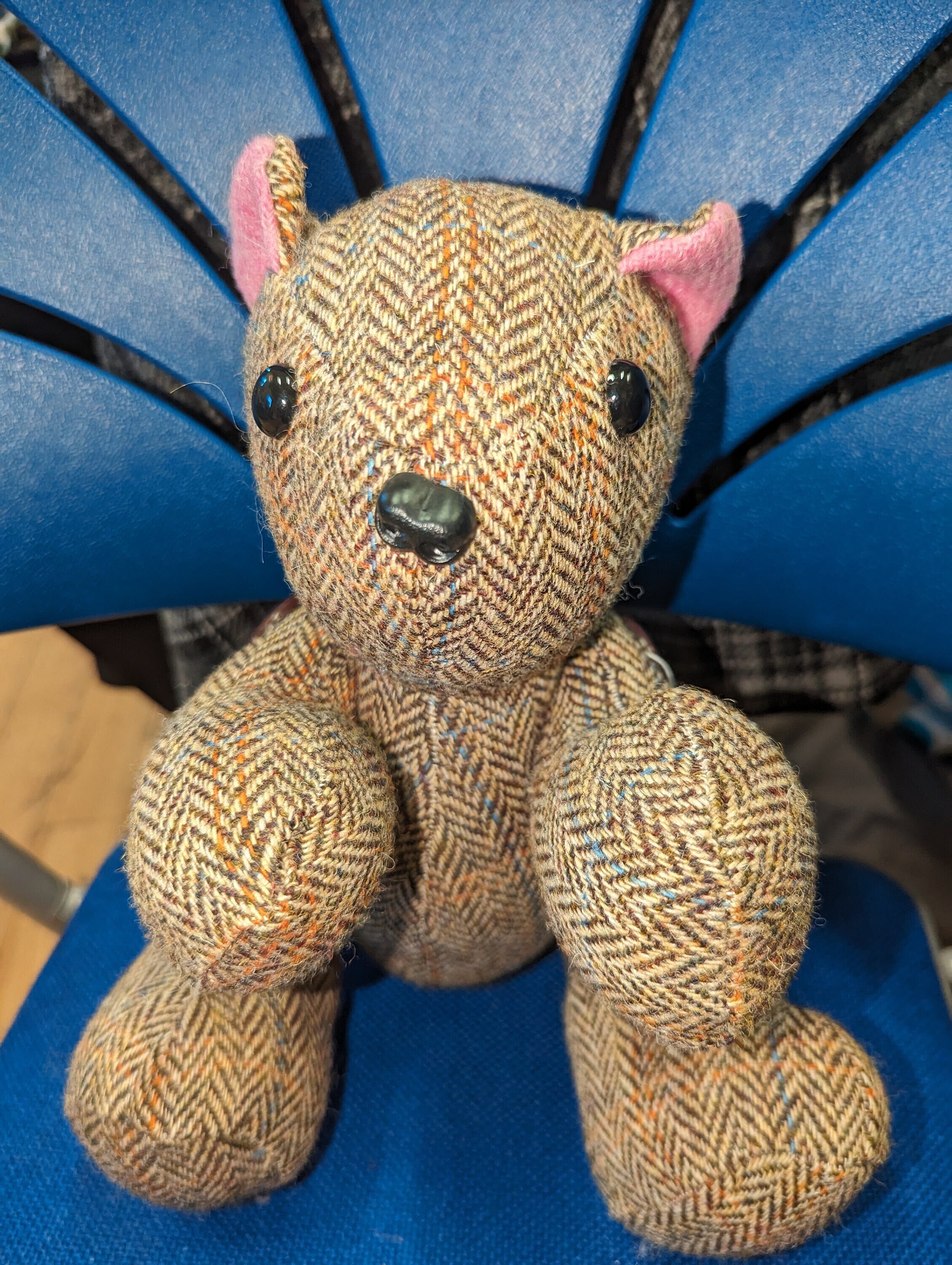 A Medium Green/brown Handmade Herringbone Harris Tweed Teddy Bear 