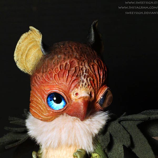 Lovebird Griffin OOAK posable doll gift spirit fantasy creature fairy cute art kawaii animal magic cat lion wings nature kitty parrot pet