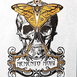 MEMENTO MORI - Linocut Print with gold ink