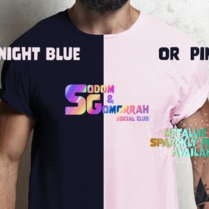 SODOM & GOMORRAH Social Club gay T-shirt with metallic chrome print, unisex 100% cotton, Gay Pride Shirt, Gay Tshirt , LGBTQ Clothing