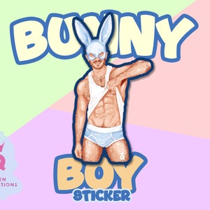 BUNNY BOY waterproof vinyl sticker, fun gift, Gay stickers, 9.5 cm tall