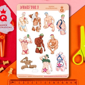 Hoja de pegatinas "DUDES" vol. 1, pegatinas de vinilo impermeables, ideas de regalos divertidos para gays, pegatinas para gays