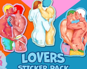 LOVERS sticker pack. Waterproof vinyl stickers, 7cm tall. gay fun gift ideas, Gay stickers