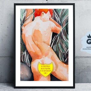 watercolour painting - SUMMER BOY. Art print or original artwork. LGBTQ+ gay art, gift ideas for him or as home decor. Mature