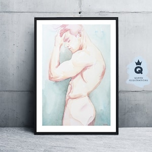 watercolour painting - PASTEL DREAM. Art print or original artwork. LGBTQ+ gay art, gift ideas for him or as home decor. Mature