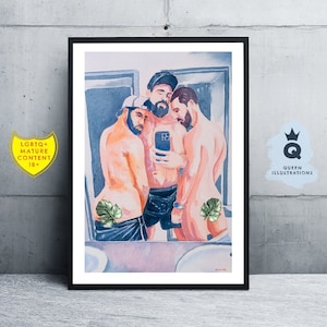 watercolour painting -SELFIE Art print or original artwork. LGBTQ+ gay art, gift ideas for him or as home decor. Mature