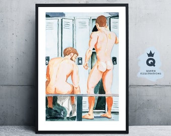 SUNDAY GYM watercolour painting, Art print or original artwork. LGBTQ+ gay art print, gift ideas for him or as home decor, mature