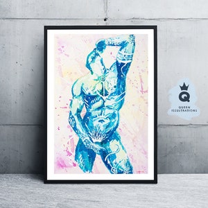 watercolour painting - ANCOR. Art print or original artwork. LGBTQ+ gay art, gift ideas for him or as home decor. MATURE