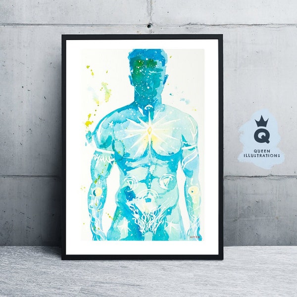 SUPERNOVA watercolour painting, Art print or original artwork. LGBTQ+ gay art, gift ideas for him or as home decor.