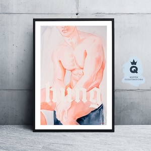 Hung watercolour painting, Art print or original artwork. LGBTQ+ gay art print, gift ideas for him or as home decor,