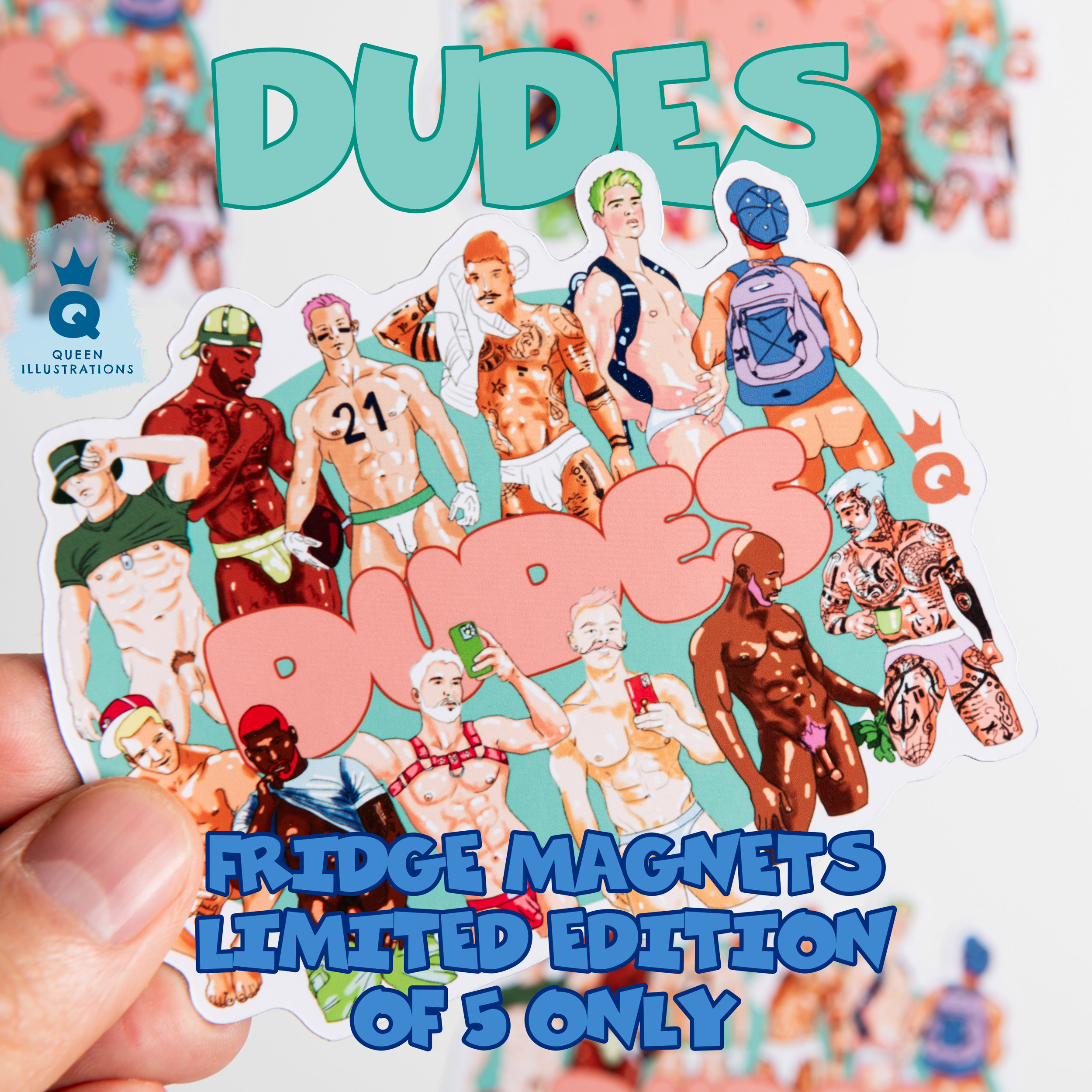 DUDES FRIDGE MAGNETS, Limited Edition of 5 only. Super hot gay magnets, fun gift ideas, Gay art