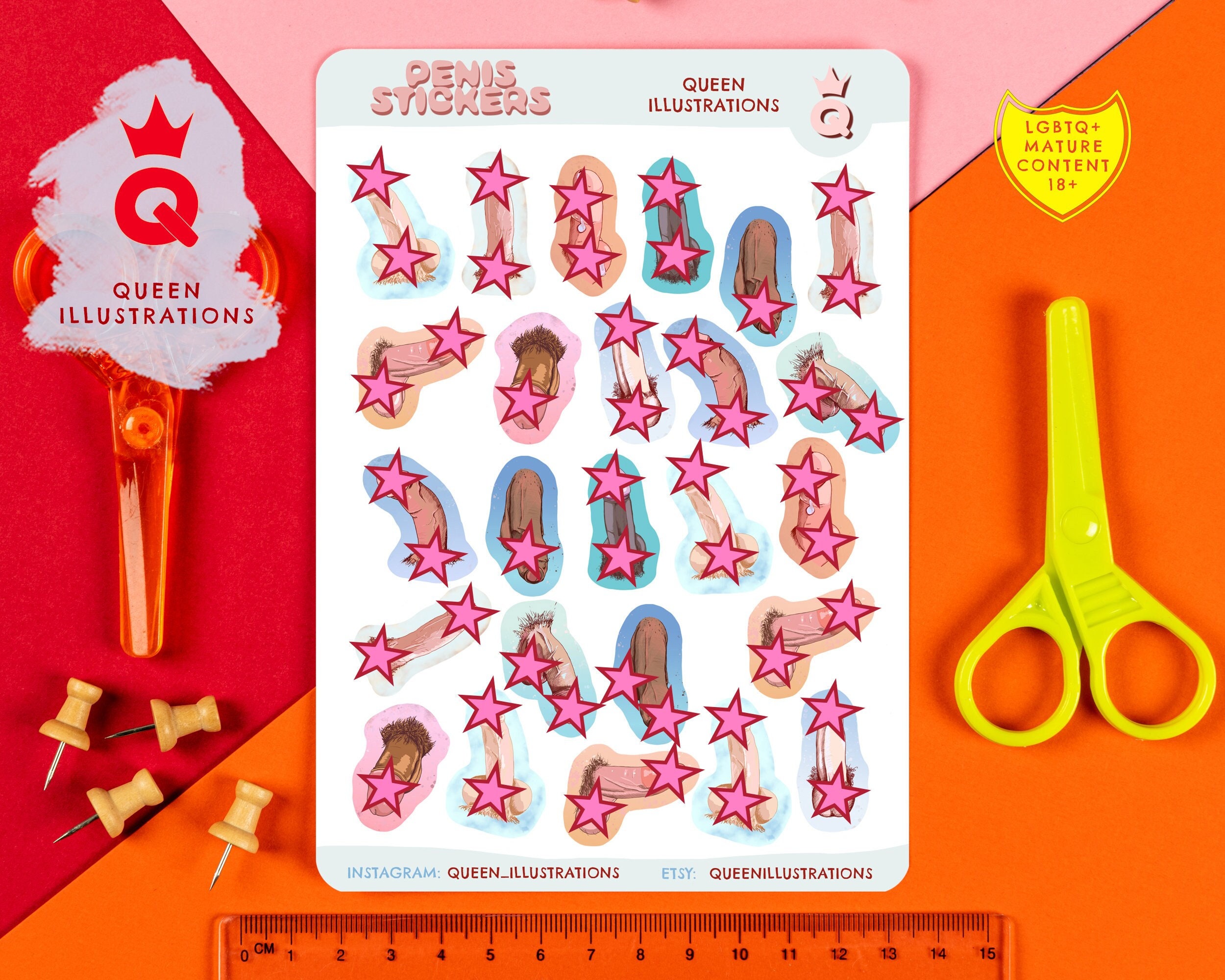 PENIS STICKERS vol 1, waterproof vinyl stickers sheet, about 2cm, mature, gift ideas, gay fun gift, penis stickers