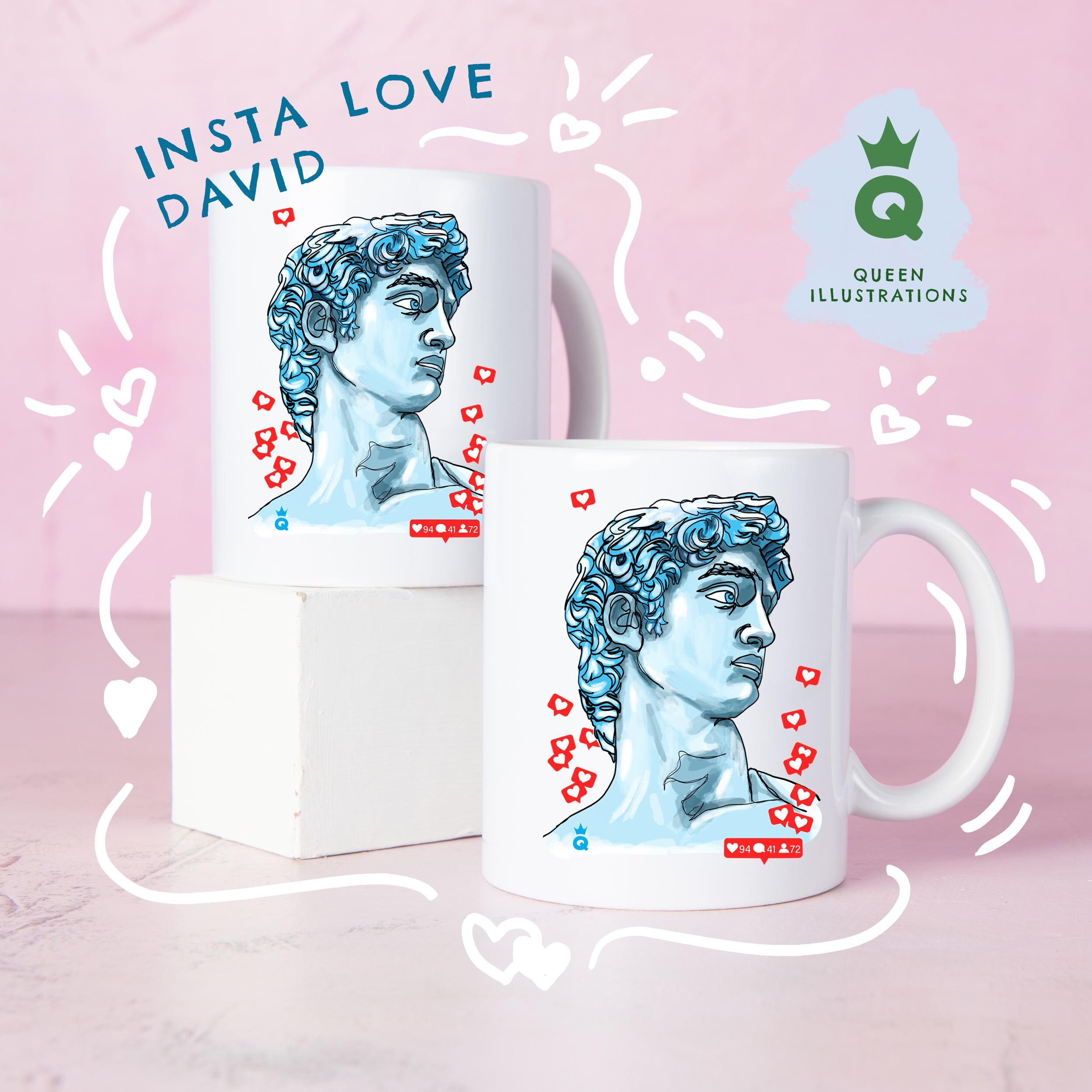 Michelangelo David Instagram love mug, super cute gay David, Gay gift ideas,
