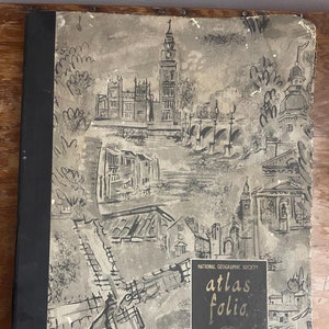 National Geographic Society Atlas Folio. Large World Maps. 1958. Vintage Geography Book. Vintage World Atlas. Nat Geo Maps. Geography Gift.