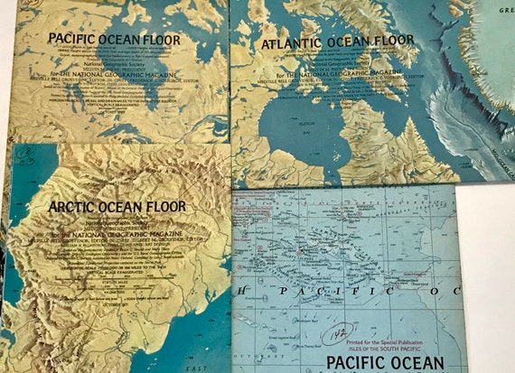 Vintage National Geographic Magazine Ocean Maps Vintage Atlantic Pacific Arctic Ocean Maps Double Sided 19 X 25