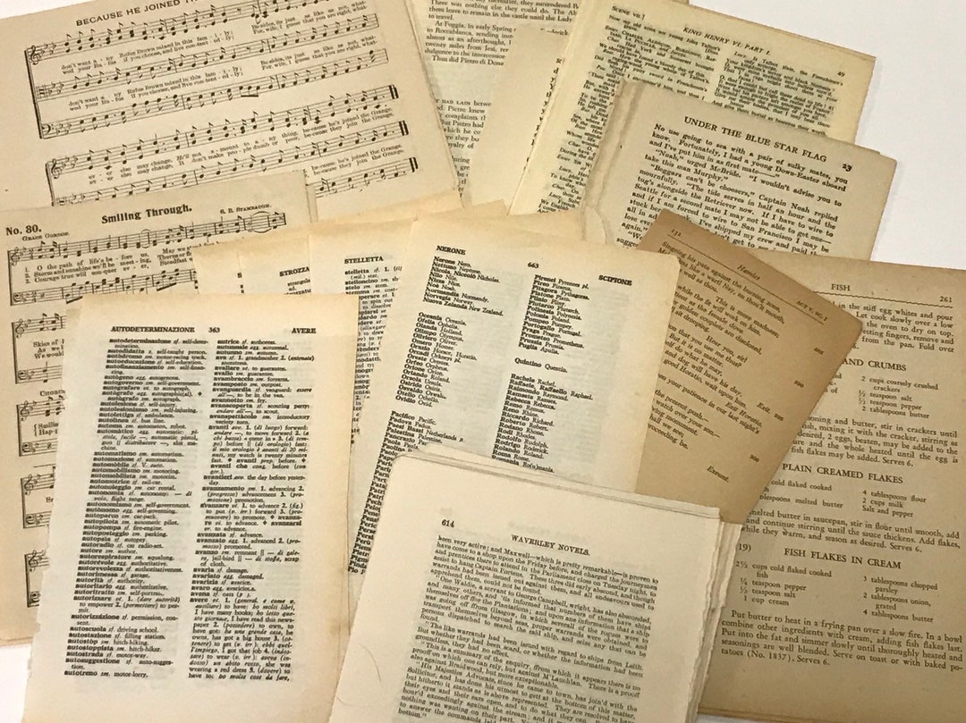 50 Antique Book Pages. Antique Cookbook Pages. Dictionary Paper. Sheet