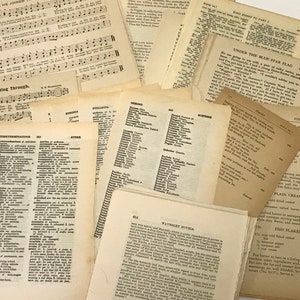 50 Antique Book Pages. Antique Dictionary Paper. Sheet Music. Novels. Aged Paper. Mixed Pack of Crafts Paper.