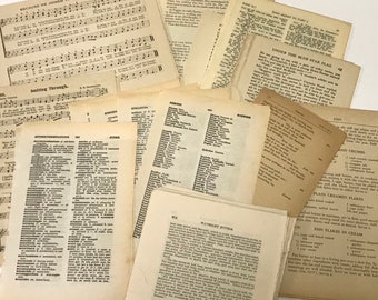 50 Antique Book Pages. Antique Dictionary Paper. Sheet Music. Novels. Aged Paper. Mixed Pack of Crafts Paper.