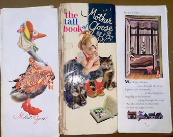 14 Old Children's Illustrations. Mother Goose Nursery Rhymes. Children's Book Pages. Vintage Paper for Decoupage. Scrapbooking Collage Paper