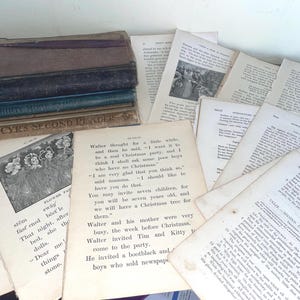 40 Aged Schoolbook Pages. Old Book Pages. Vintage Book Paper. Aged Paper. Antique Craft Paper. Scrapbooking, Collage Paper.