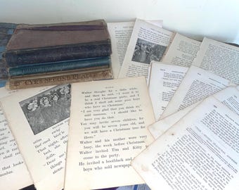 40 Aged Schoolbook Pages. Old Book Pages. Vintage Book Paper. Aged Paper. Antique Craft Paper. Scrapbooking, Collage Paper.