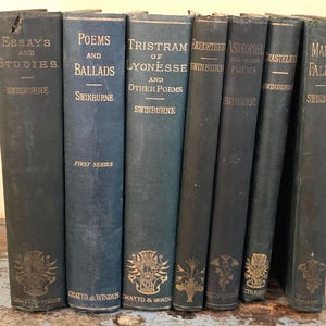 Algernon Swinburne Book Set.  Book of Poems. Book of Poetry, Essays, Studies, Plays. Antiquarian Books. Rare Books. Antique Theater.