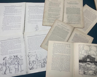 40 Antique Children's Book Pages. Illustrated Book Pages for Journaling, Collage, Decoupage, & Scrapbooking. Antique Book Paper.