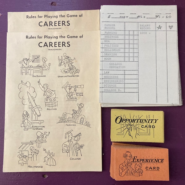 Careers Board Game Pieces. 1956. Vintage Board Game Pieces. Careers Game Replacement Parts. Parker Brothers Replacement Pieces. Retro Game.